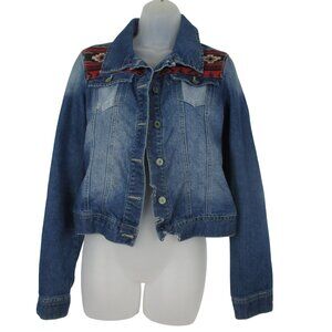 Mudd Denim Jacket Aztec Print Detail Size L Distressed Tribal Western Grunge